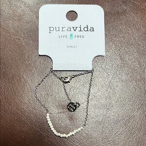 Pura Vida Brass Base With Rhodium Plating Chain with Mother of Pearl Bead Anklet